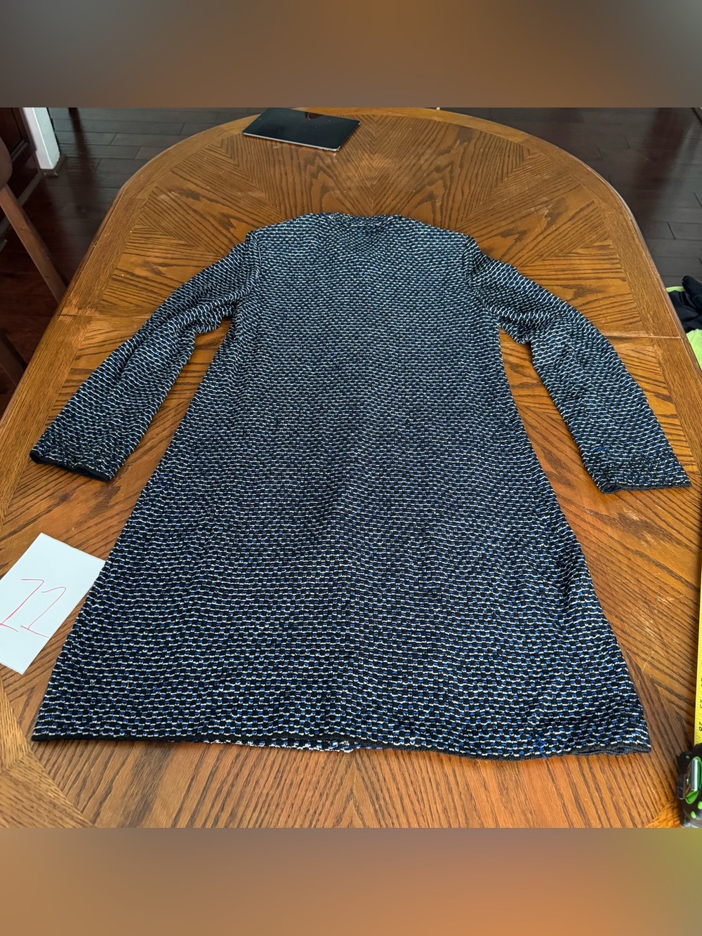 St. John Knits Long Tweed Jacket Dress in black/Cream/blue - Picture 5 of 11